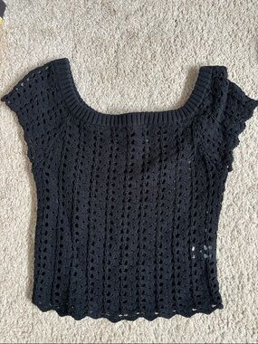 PacSun Black Crochet Short Sleeve Square Neck Sweater